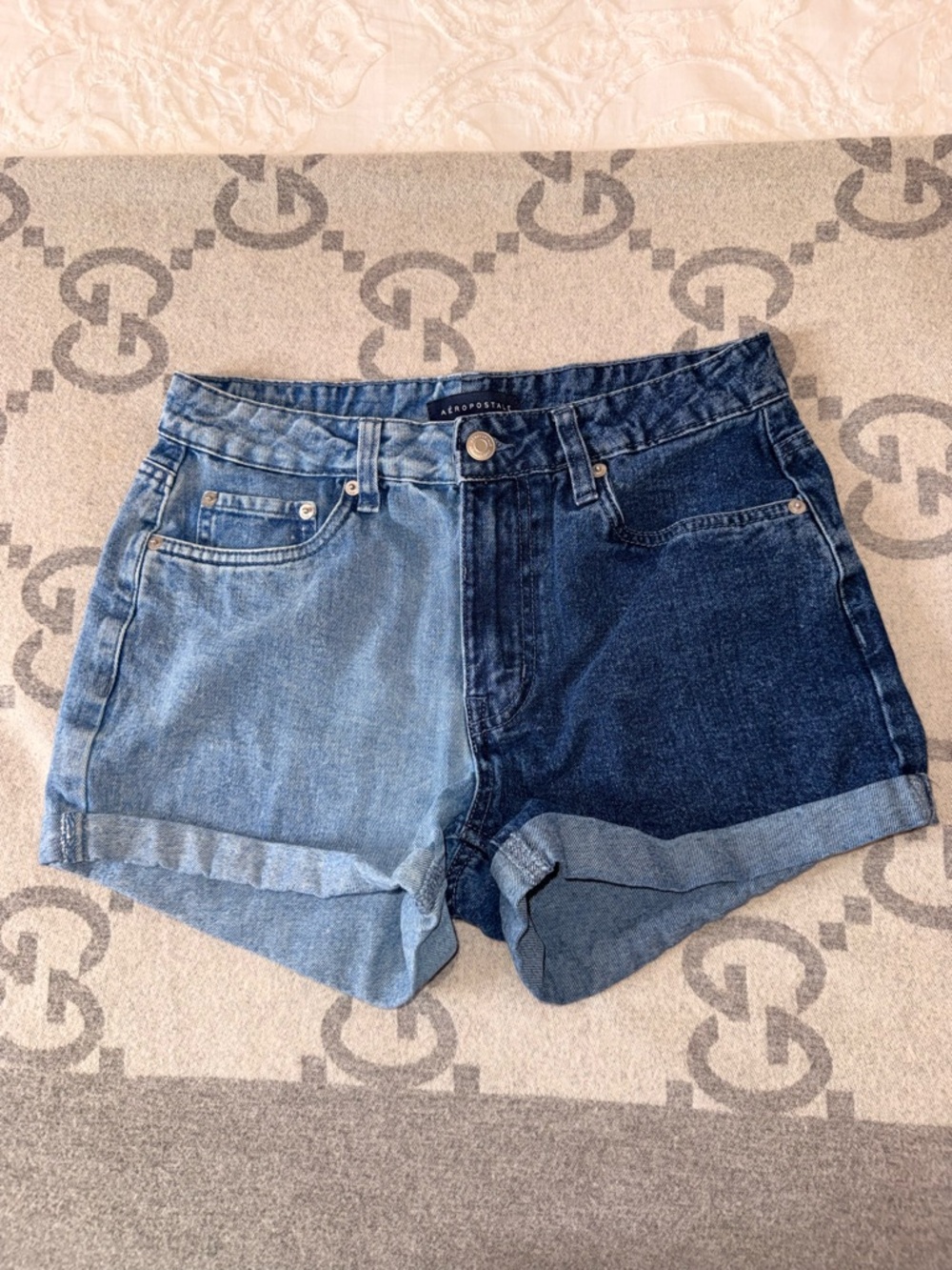 Aeropostale Two-Tone Blue Denim Shorts, 6
